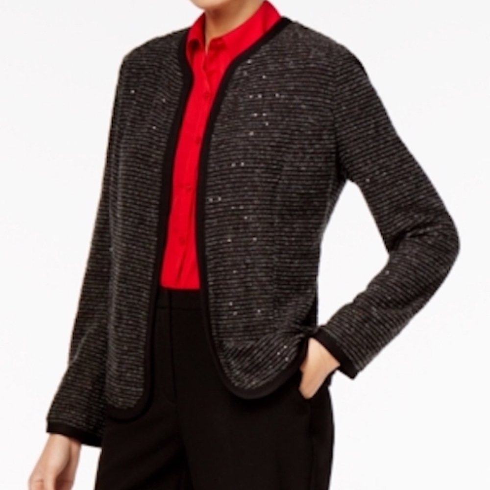 NY Collection Cardigan Sweater Open Front Sequins
